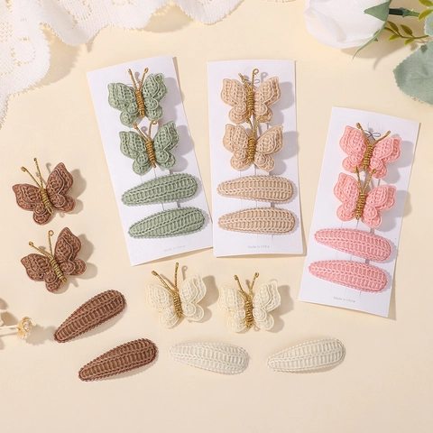Pinzas Para El Pelo Con Lazo De Punto Para Niños Pequeños Horquillas De Mariposa De Ganchillo Color Sólido Accesorios Para El Pelo De Bebé