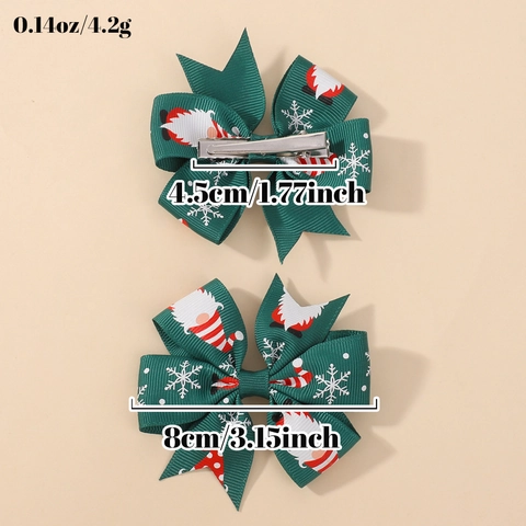 Christmas Hair Bows For Girls Santa Snowman Print Grosgrain Ribbon Alligator Clips Holiday Party Hair Accessories Festive Hairpins