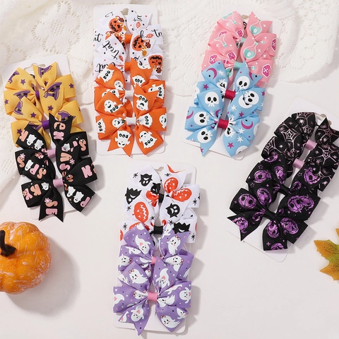 Halloween Kinder Schleife Haarspangen Polyester Ripsband Kürbis Geist Bedruckt Entenschnabelklemmen Für Party Haarschmuck
