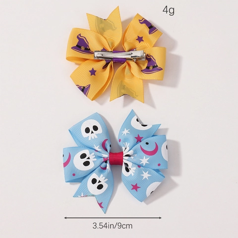 Halloween Kinder Schleife Haarspangen Polyester Ripsband Kürbis Geist Bedruckt Entenschnabelklemmen Für Party Haarschmuck