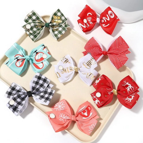 Nœuds de Cheveux de Noël en Ruban Gros-Grain Motif Flocon de Neige et Renne Pour Filles Enfants Fête de Noël Accessoires de Coiffure
