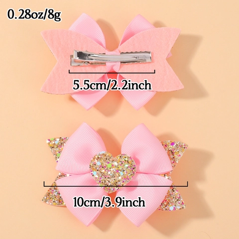 Dolci Fermagli per Capelli a Fiocco in Nastro Grosgrain per Ragazze Con Cuore Glitterato Simpatiche Forcine per Festa