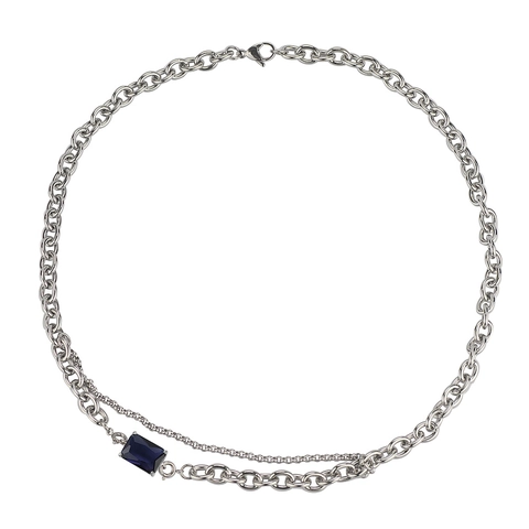 Dubbellaagse Titaniumstaal Blauwe Saffier Hanger Halsketting Hip Hop Niche Ontwerp Sleutelbeen Ketting Voor Mannen Vrouwen Mode Sieraden