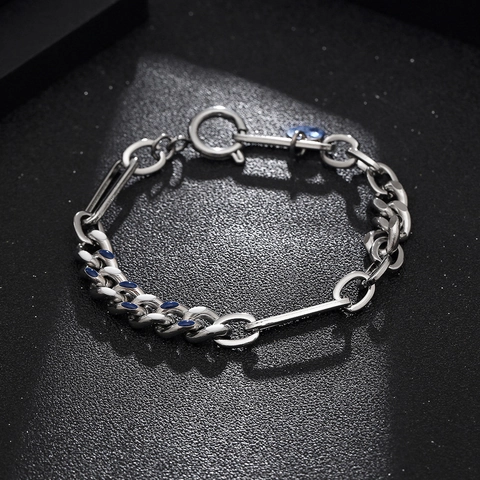 Bracciale Hip Hop in Acciaio al Titanio Maglia Cubana per Uomo Donna Catena a Graffetta Spliced Smalto Blu Gioielli di Moda Regalo