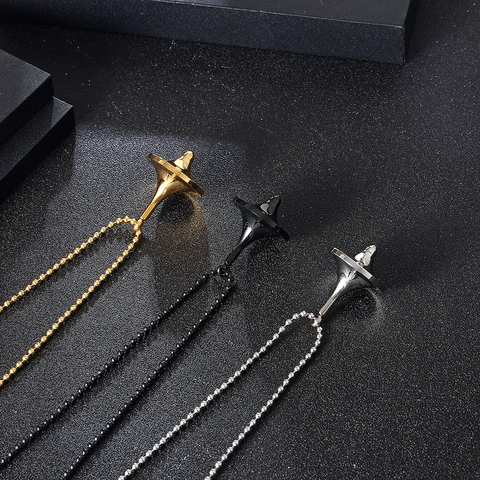 Collana con Pendente Totem Trottola in Acciaio Inossidabile al Titanio per Uomo Donna Hip Hop Catena a Sfere Gioielli