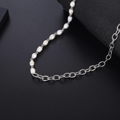 Baroque Artificial Pearl Stitching Necklace Titanium Steel Hip Hop Chain Jewelry For Men Women Fashion Necklaces