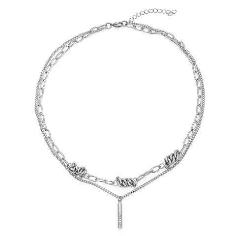 Collana a Doppio Strato in Acciaio al Titanio per Uomo Donna Hip-Hop Design a Spine Pendente Cilindrico con Zirconi