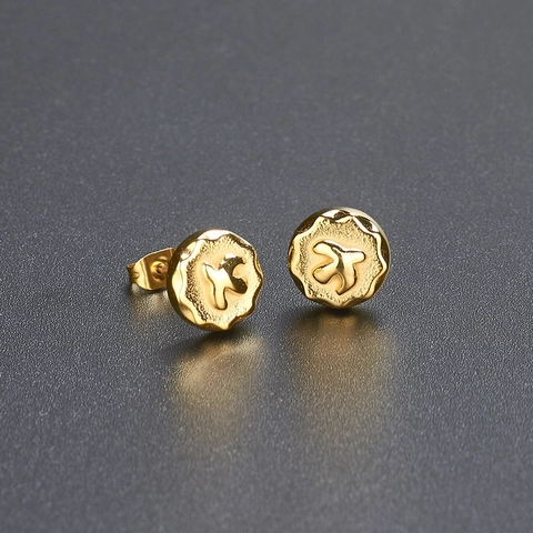 Boucles d'Oreilles Clous Aigle en Acier Titane Vintage Style Harajuku Retro Oiseau Volant Rond Bord Ondulé Bijoux Unisexe