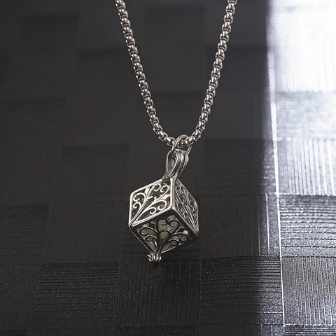 Hip Hop Luminous Tree Of Life Stainless Steel Necklace For Men Women Geometric Hollow Cube Pendant Glowing Jewelry Gift