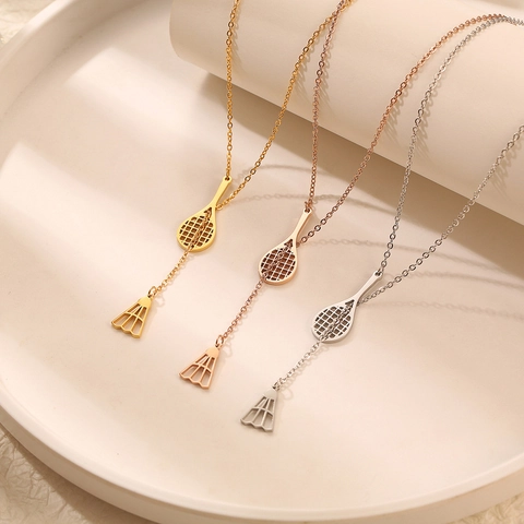 Halskette Edelstahl Damen Badmintonschläger Federball Anhänger Lange Pulloverkette Sportlicher Y-Form Schmuck Geschenk Für Sportler