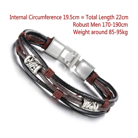 Vintage Multi-layer Braided Leather Bracelet For Men Cool Punk Metal Clasp Wrap Bangle Fashion Retro Jewelry Gift