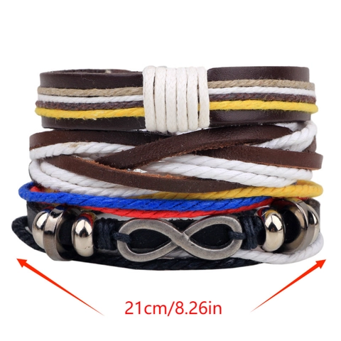 Vintage Multilayer Leather Braided Bracelet With Infinity Symbol Alloy Charms Wood Beads Ethnic Bohemian Jewelry For Men Women