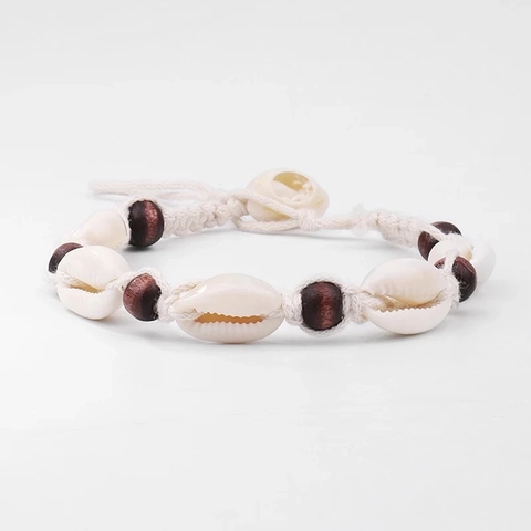Boho Handgefertigtes Muschel Holzperlen Fußkettchen Verstellbares Gewebtes Seil Fußschmuck Für Damen Sommer Strand Urlaub