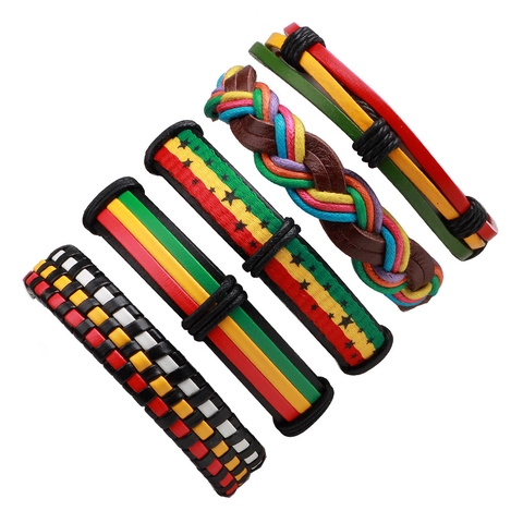 Handmade Braided Leather Bracelets For Men Women Reggae Rasta Style Multicolor Adjustable Rope Jewelry Bohemian Multi-layer Wristbands