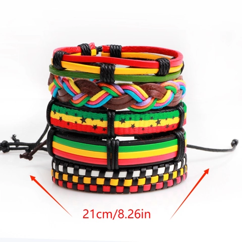Handmade Braided Leather Bracelets For Men Women Reggae Rasta Style Multicolor Adjustable Rope Jewelry Bohemian Multi-layer Wristbands