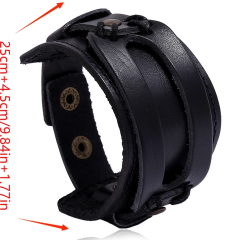 Heren Echt Rundleer Meerlaags Punk Armband Retro Breed Gevlochten Polsband Met Metalen Gesp Mode Sieraden Cadeau