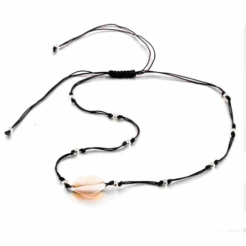 Collana con Pendente in Conchiglia Naturale Fatta a Mano Collana Intrecciata in Cordino Cerato Regolabile Boho per Uomo Donna Gioielli