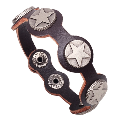 Punk Ster Klinknagel Split Lederen Armband Mannen Vrouwen Retro Verstelbare Brede Manchet Armring Gothic Sieraden Cadeau