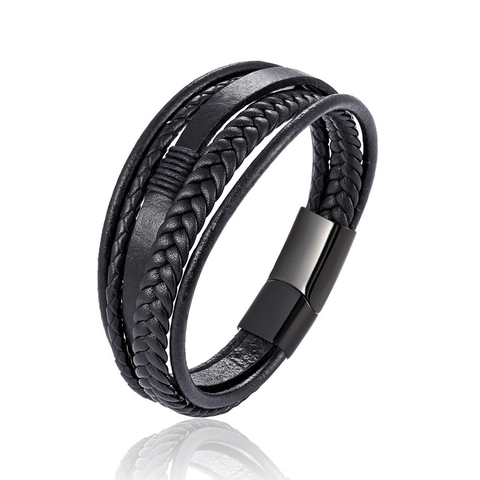 Pulsera de Cuero Tejido Multicapa para Hombres Cierre Magnético de Acero Inoxidable Pulsera Trenzada Regalo de Joyería de Moda