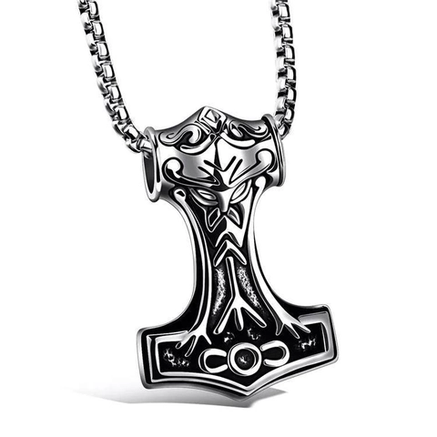 Vintage 316L Edelstahl Wikinger Mjölnir Thors Hammer Anhänger Halskette Punk Rock Nordisches Totem Herren Schmuck Geschenk