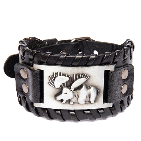 Vintage Viking Leather Bracelet Men Women Wide Nordic Rune Moose Symbol Cuff Bracelet Retro Punk Alloy Jewelry Accessories