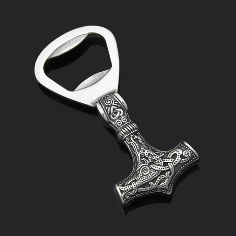 Collana con Ciondolo Martello di Thor Mjolnir Vichingo Vintage per Uomo in Acciaio Inossidabile Catena Bizantina Testa di Lupo Apribottiglie