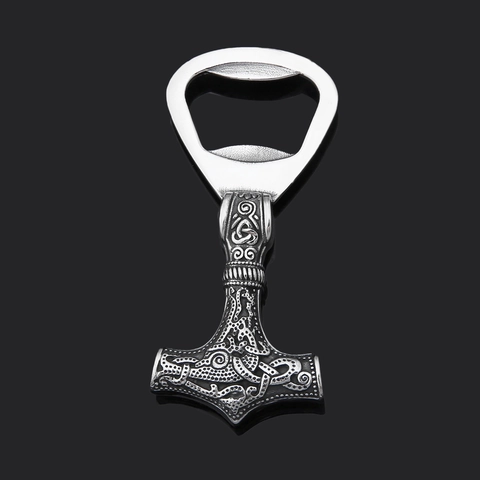 Collana con Ciondolo Martello di Thor Mjolnir Vichingo Vintage per Uomo in Acciaio Inossidabile Catena Bizantina Testa di Lupo Apribottiglie