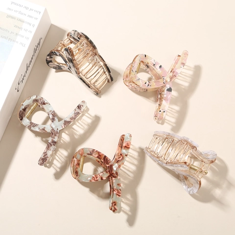French Vintage Acetate Hair Claw Clip Large Marble Tortoiseshell Pattern Nonslip Shark Catch Hair Barrette Accessories For Women