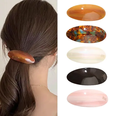 Französisch Vintage Acetat Oval Haarspange Handgefertigt Marmorierte Schildpatt Feder Haarclip Elegant Damen Haarschmuck