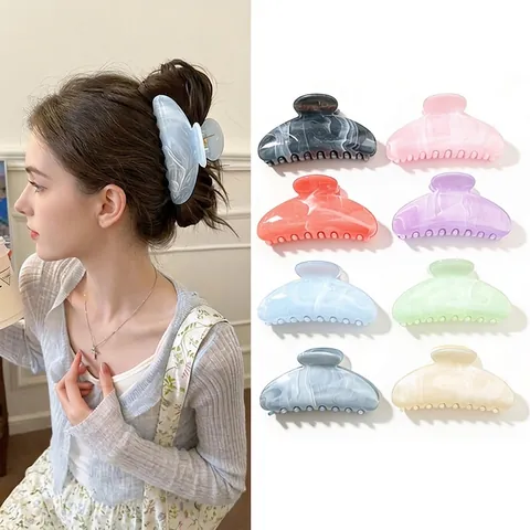 Korean Style Marble Pattern Hair Claw Clip Elegant Large Shark Clip Acetate Texture Non-Slip Hair Catch For Women Accessories