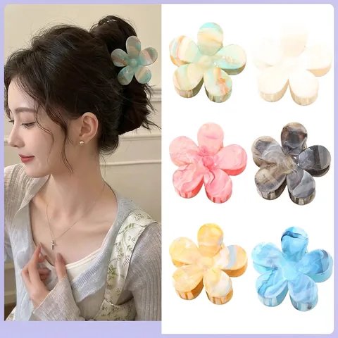 Molletta per Capelli a Fiore in Marmo Sfumato in Resina Clip a Squalo Grande Stile Fata Accessorio Capelli per Donna