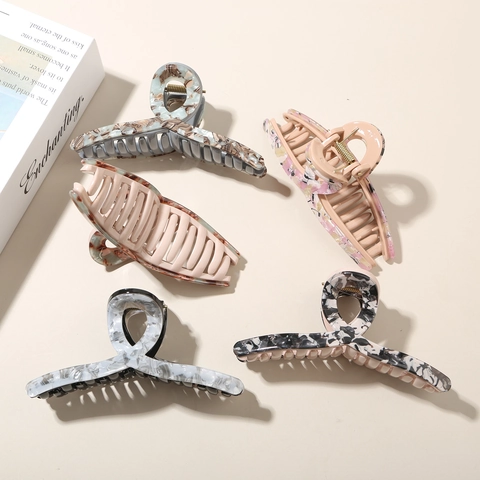 French Vintage Acetate Hair Claw Clip Elegant Marble Floral Pattern Shark Clip Large Non-Slip Hair Accessory For Women Styling