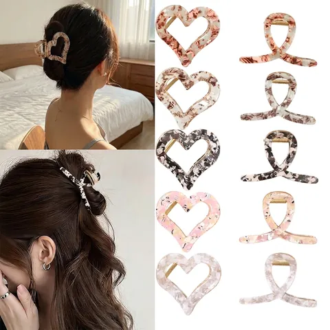 Pinces à Cheveux Vintage en Acétate Motif Floral Cœur pour Femmes Style Français Motif Marbre Grandes Pinces à Cheveux Croisées Accessoires