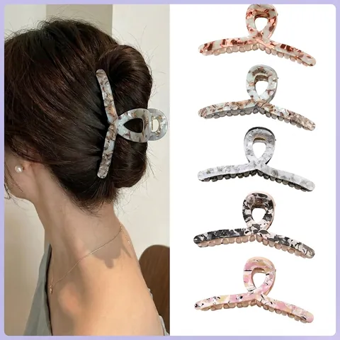 French Vintage Acetate Hair Claw Clip Elegant Marble Floral Pattern Shark Clip Large Non-Slip Hair Accessory For Women Styling