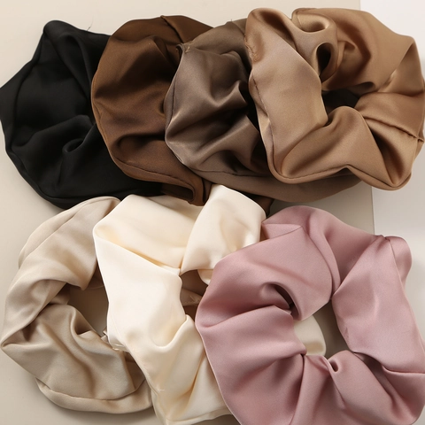 Coleteros de Satén Extragrandes de Estilo Francés para Mujer Elegantes de Color Sólido Elásticos Lazos para el Cabello Grandes Accesorios para el Cabello