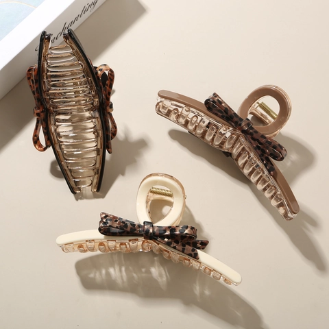 Große Acetat Haarkralle Mit Leopardenmuster Und Schleife Retro Haarklammer Handgefertigt Haarschmuck Für Damen Dickes Haar