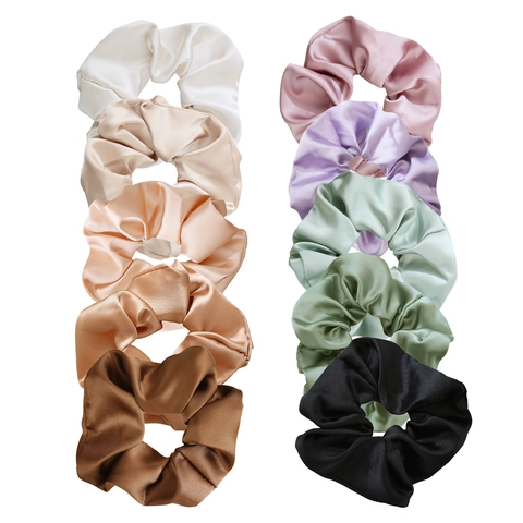 Elegant Satin Scrunchies For Women Soft Plush Hair Ties Sweet Lace Hair Bands Solid Color Silk Like Hair Accessories