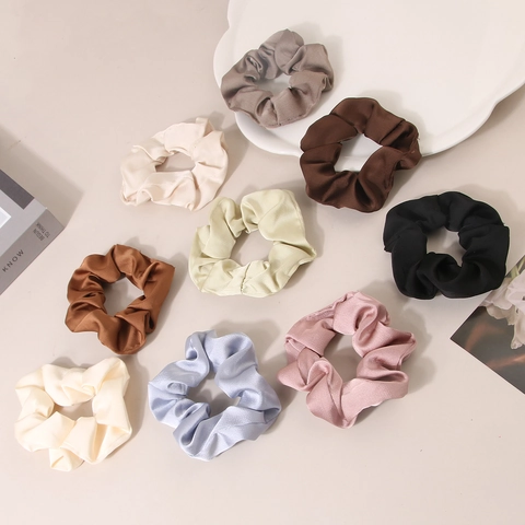 Coleteros de Satén Vintage Color Sólido Gomas Elásticas para el Cabello Plisadas Soporte para Coleta para Mujer Accesorios