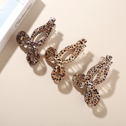 Pinza de Garra Vintage de Acetato Estampado de Leopardo para Mujer Forma de Lazo Grande Carey Antideslizante Accesorios