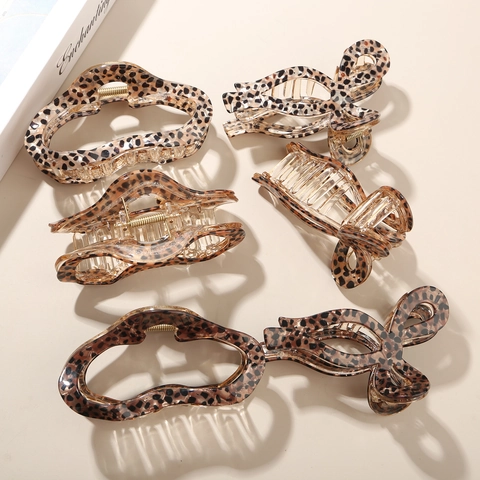Pince à Cheveux Vintage en Acétate Imprimé Léopard pour Femmes Pince Requin Haut de Gamme Style Maillard Forme Nœud Nuage