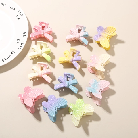 Gradient Macaron Color Hair Claw Clips Matte Splatter Paint Flower Butterfly Bow Heart Star Shapes Hair Accessories For Women