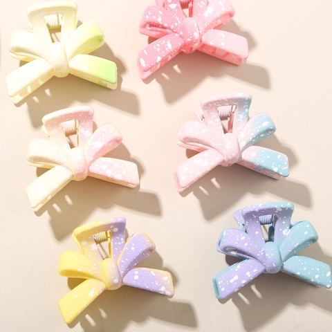 Candy Color Gradient Bow Hair Claw Clip Macaron Splatter Pattern Plastic Butterfly Hair Clip For Women Daily Accessories