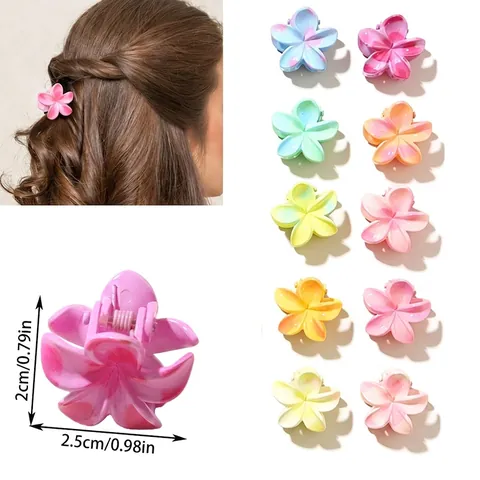 Small Plumeria Flower Hair Claw Clip For Women Gradient Plastic Frangipani Hair Clips Summer Beach Hair Accessories