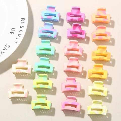 Macaron Color Plastic Small Hair Claw Clips Rectangle Marble Print Hair Styling Accessories For Women Daily Hair Clamps