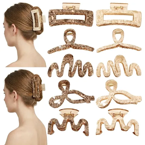 Pinzas para el Pelo Grandes de Acetato Elegante Patrón de Mármol Carey Pinzas para Cabello Grueso Accesorios de Pelo Mujer