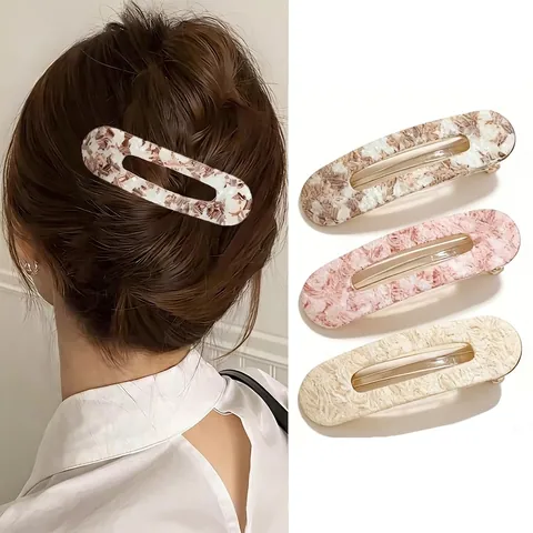 Acetat Marmor Blumenmuster Oval Hohl Haarklammer Geometrische Entenschnabel Clip Für Damen Elegante Haar-Accessoires
