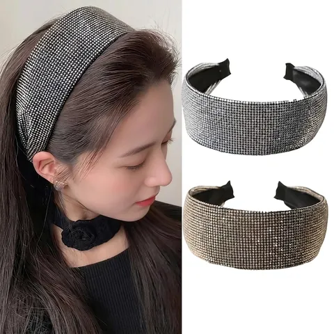 Diadema Ancha de Strass Brillante de Lujo Aro de Pelo de Diamante Completo de Moda para Mujer Fiesta Boda Accesorios para el Cabello