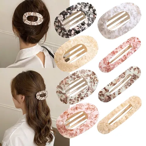 Barrettes à Cheveux en Acétate Style Français pour Femmes Élégantes Pinces Bec de Canard Géométriques Ovales Marbrées