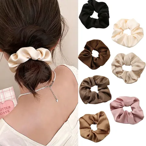 Coleteros de Satén Extragrandes de Estilo Francés para Mujer Elegantes de Color Sólido Elásticos Lazos para el Cabello Grandes Accesorios para el Cabello