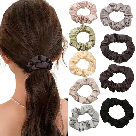 Elegante Satin Satin Scrunchies Minimalistische Plissierte Haargummis Elastische Haarbänder Für Damen Mädchen Mode Pferdeschwanz Halter Zubehör